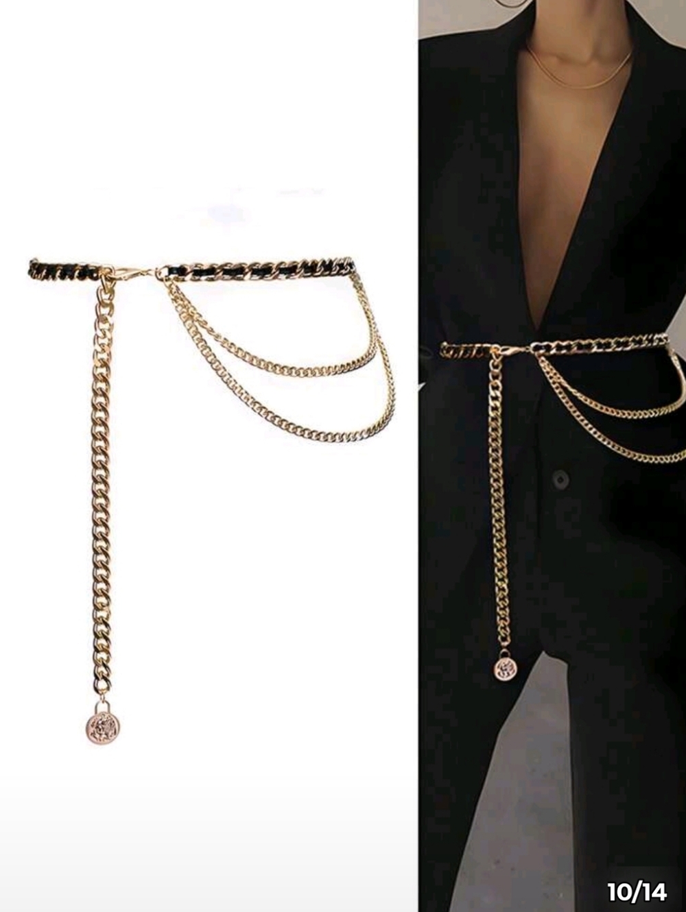 Gold and Black Metal Chain Camila Rose Charm Waist Belt - Picture 2 of 4